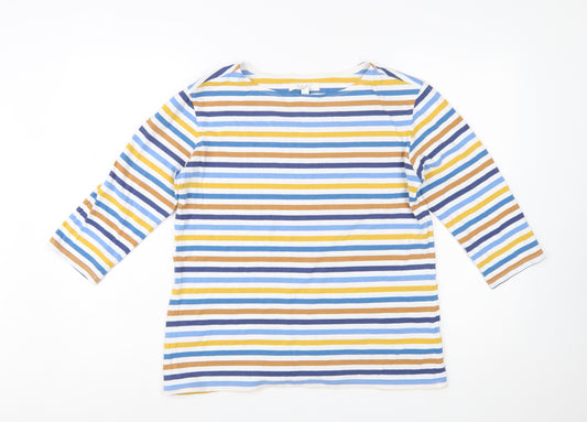 Seasalt Women’s Multicoloured Striped 3/4 Sleeve Cotton T-Shirt UK 14