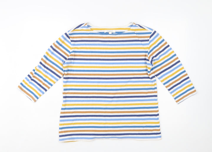 Seasalt Women’s Multicoloured Striped 3/4 Sleeve Cotton T-Shirt UK 14