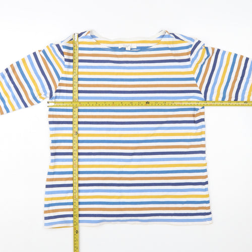 Seasalt Women’s Multicoloured Striped 3/4 Sleeve Cotton T-Shirt UK 14