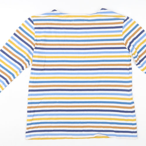Seasalt Women’s Multicoloured Striped 3/4 Sleeve Cotton T-Shirt UK 14