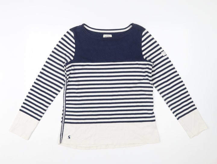 Joules Womens Blue White Striped Long Sleeve Boat Neck Cotton Top UK 12