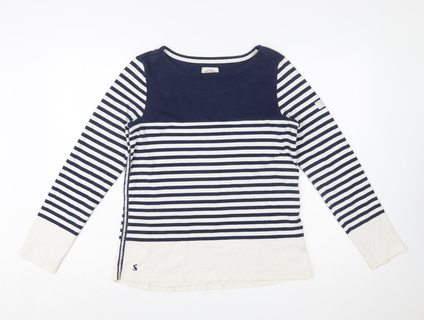 Joules Womens Blue White Striped Long Sleeve Boat Neck Cotton Top UK 12