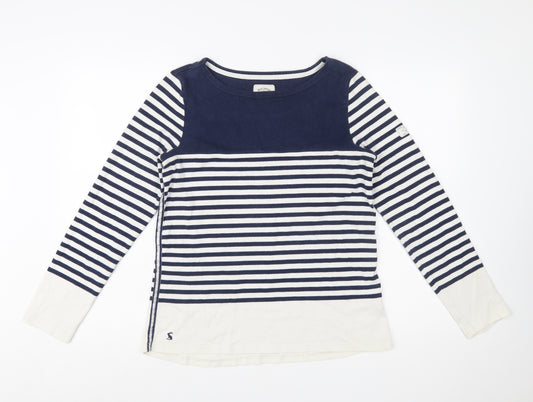 Joules Womens Blue White Striped Long Sleeve Boat Neck Cotton Top UK 12