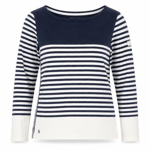 Joules Womens Blue White Striped Long Sleeve Boat Neck Cotton Top UK 12