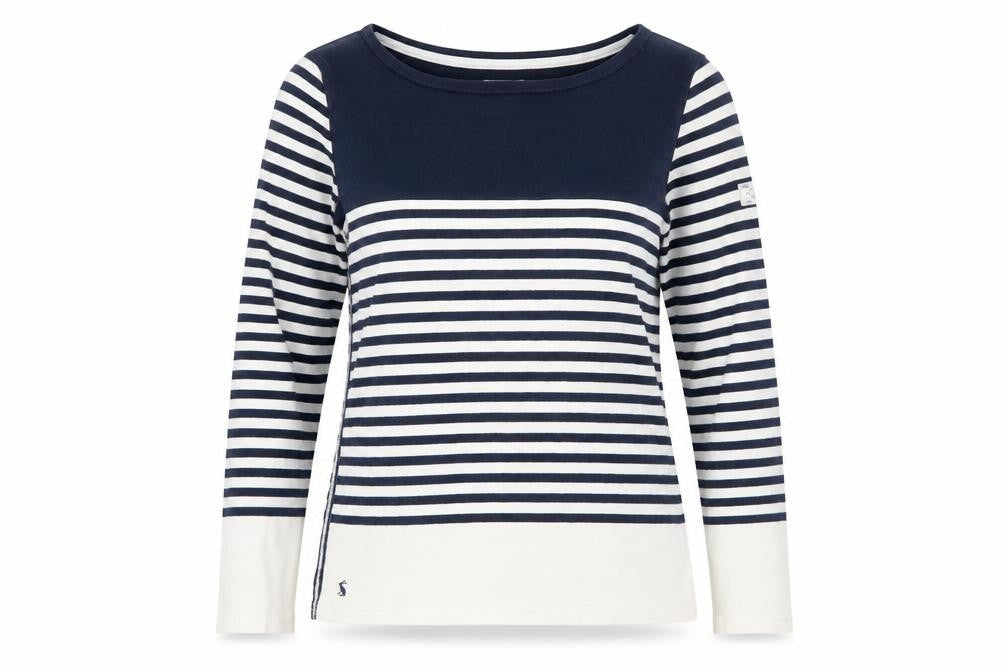 Joules Womens Blue White Striped Long Sleeve Boat Neck Cotton Top UK 12