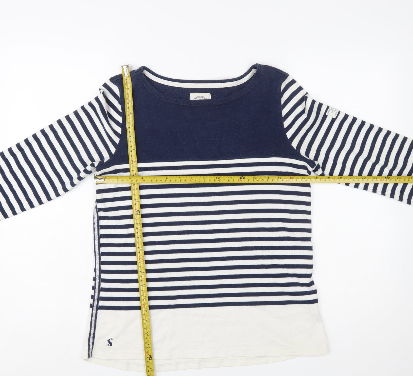 Joules Womens Blue White Striped Long Sleeve Boat Neck Cotton Top UK 12