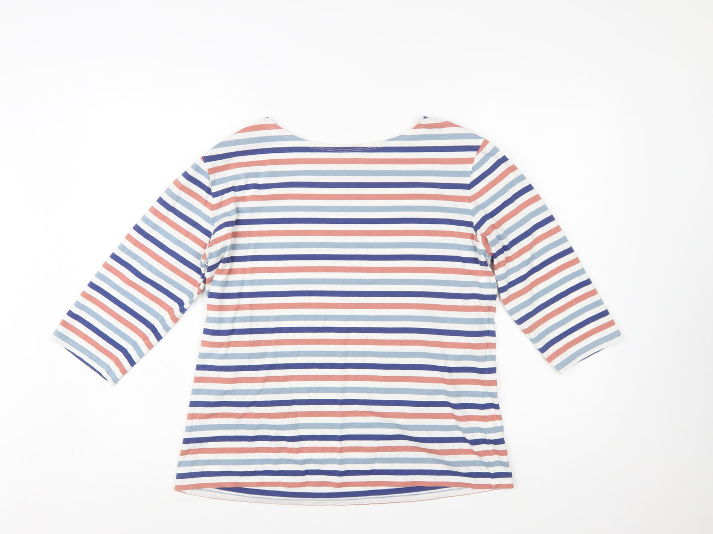 Seasalt Cornwall Womens Multicoloured Stripe Boat Neck 3/4 Sleeve Cotton Top Size 14
