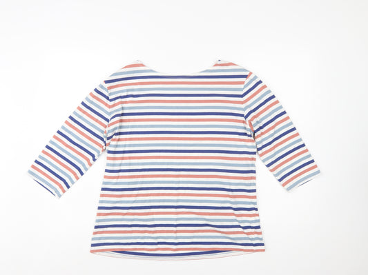 Seasalt Cornwall Womens Multicoloured Stripe Boat Neck 3/4 Sleeve Cotton Top Size 14