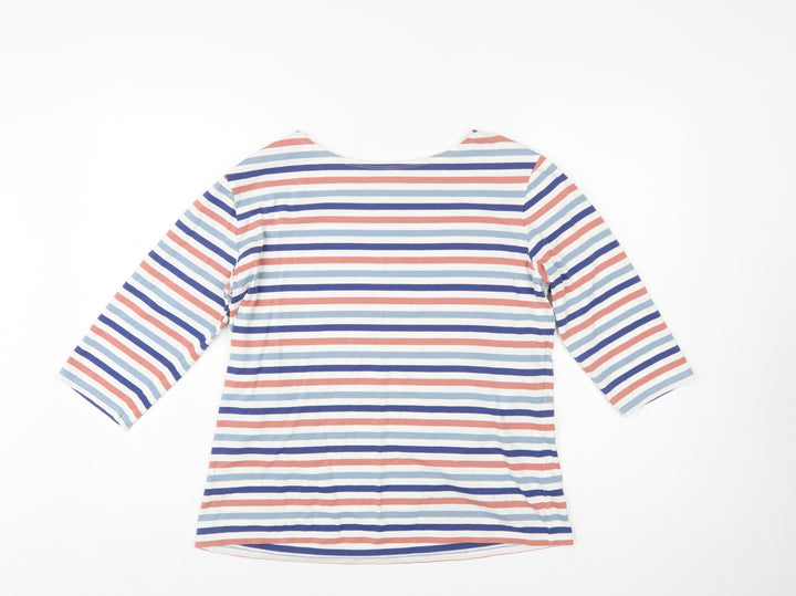 Seasalt Cornwall Womens Multicoloured Stripe Boat Neck 3/4 Sleeve Cotton Top Size 14