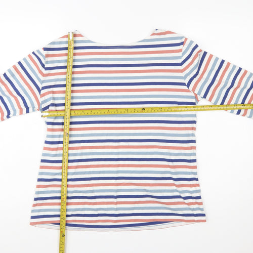 Seasalt Cornwall Womens Multicoloured Stripe Boat Neck 3/4 Sleeve Cotton Top Size 14