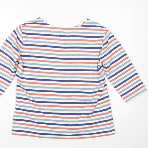 Seasalt Cornwall Womens Multicoloured Stripe Boat Neck 3/4 Sleeve Cotton Top Size 14