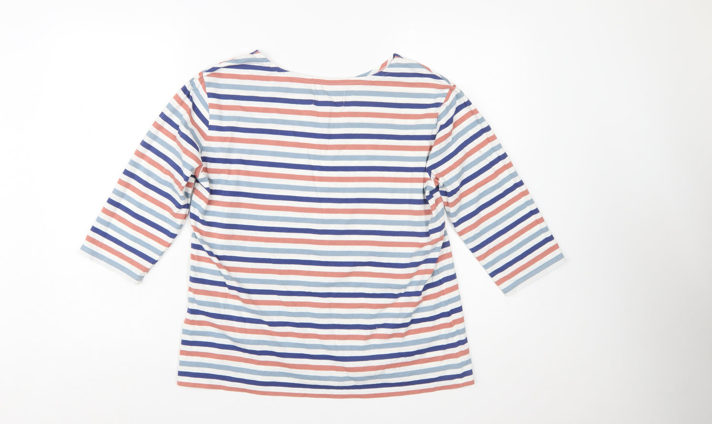 Seasalt Cornwall Womens Multicoloured Stripe Boat Neck 3/4 Sleeve Cotton Top Size 14