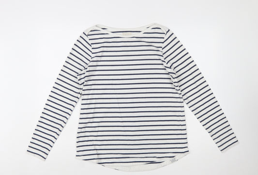 Fat Face Women Ivory Striped Long Sleeve Cotton T-Shirt Size 12