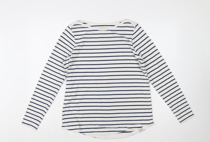 Fat Face Women Ivory Striped Long Sleeve Cotton T-Shirt Size 12