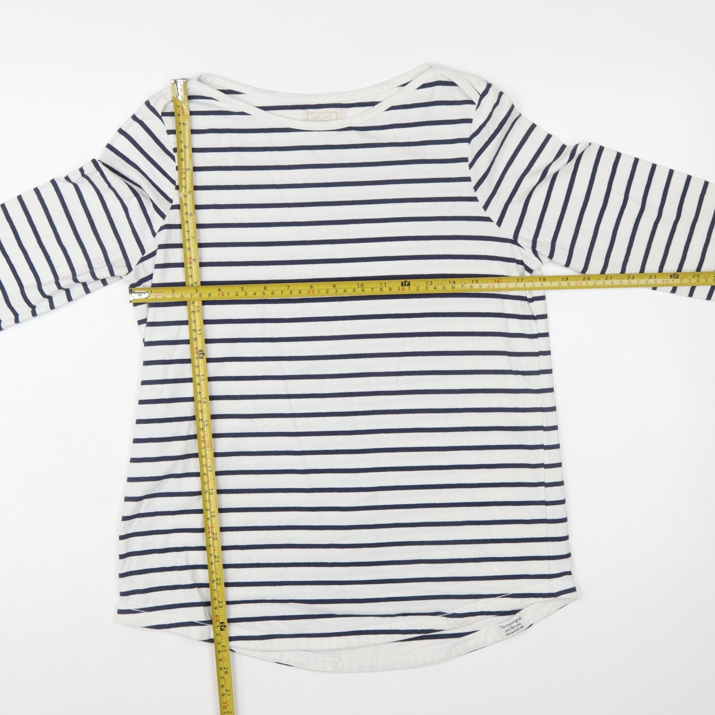 Fat Face Women Ivory Striped Long Sleeve Cotton T-Shirt Size 12