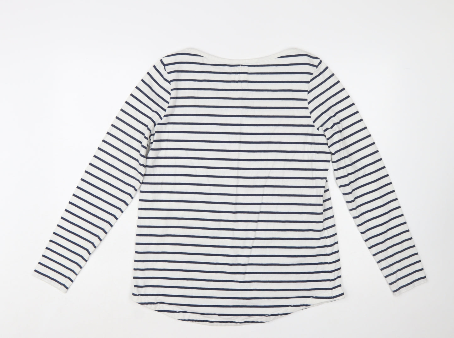 Fat Face Women Ivory Striped Long Sleeve Cotton T-Shirt Size 12