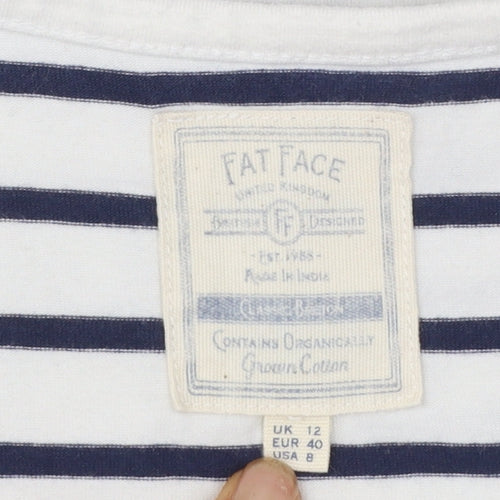 Fat Face Women Ivory Striped Long Sleeve Cotton T-Shirt Size 12