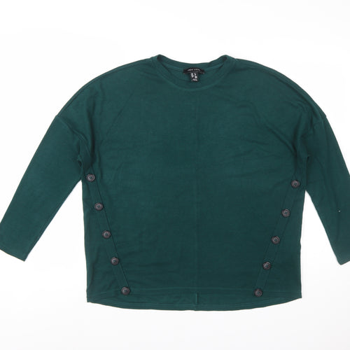 New Look Women's Green Long Sleeve Button Side Jersey Top Size 8