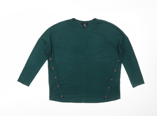 New Look Women's Green Long Sleeve Button Side Jersey Top Size 8