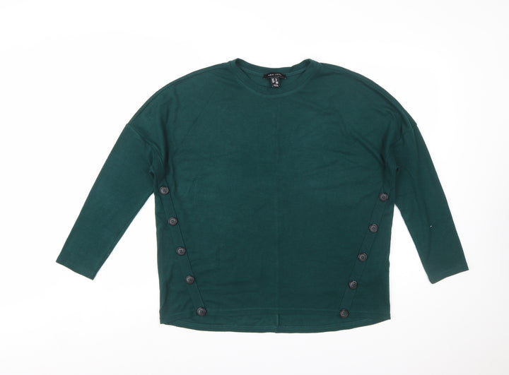 New Look Women's Green Long Sleeve Button Side Jersey Top Size 8