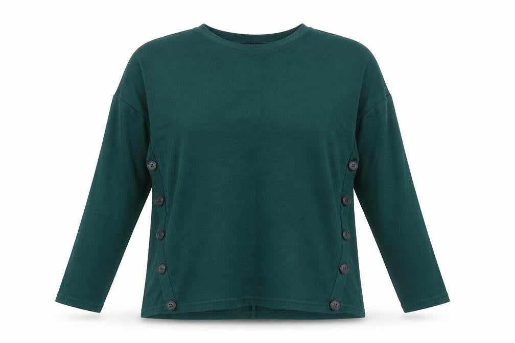 Front view of New Look Women's Green Long Sleeve Button Side Jersey Top, size 8