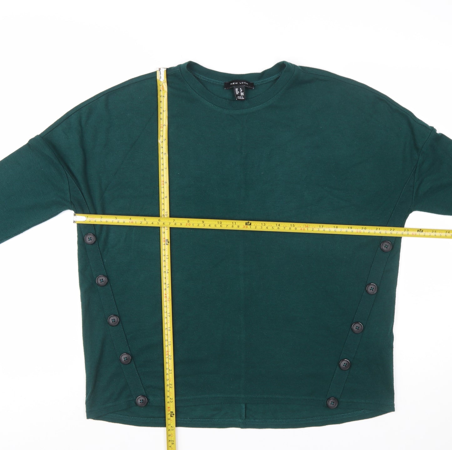 New Look Women's Green Long Sleeve Button Side Jersey Top Size 8