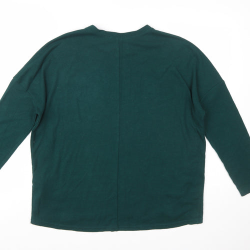 New Look Women's Green Long Sleeve Button Side Jersey Top Size 8