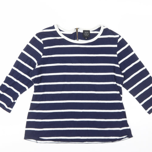 John Lewis Women Blue Striped Cotton 3/4 Sleeve Top Size 16