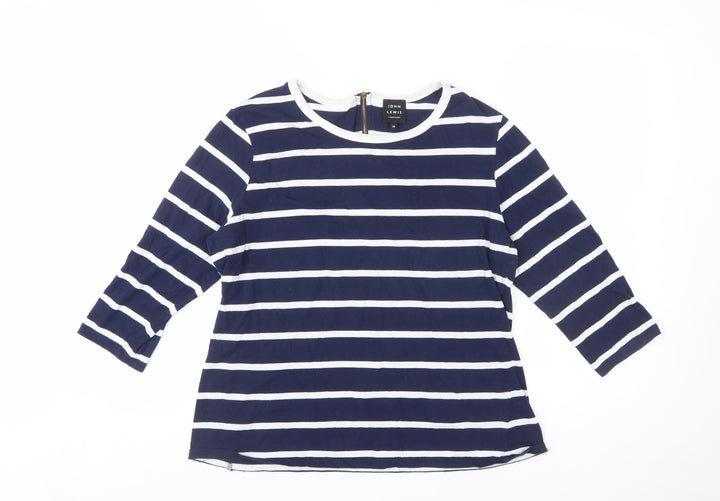 John Lewis Women Blue Striped Cotton 3/4 Sleeve Top Size 16