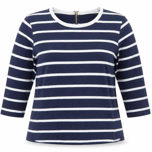 John Lewis Women Blue Striped Cotton 3/4 Sleeve Top Size 16