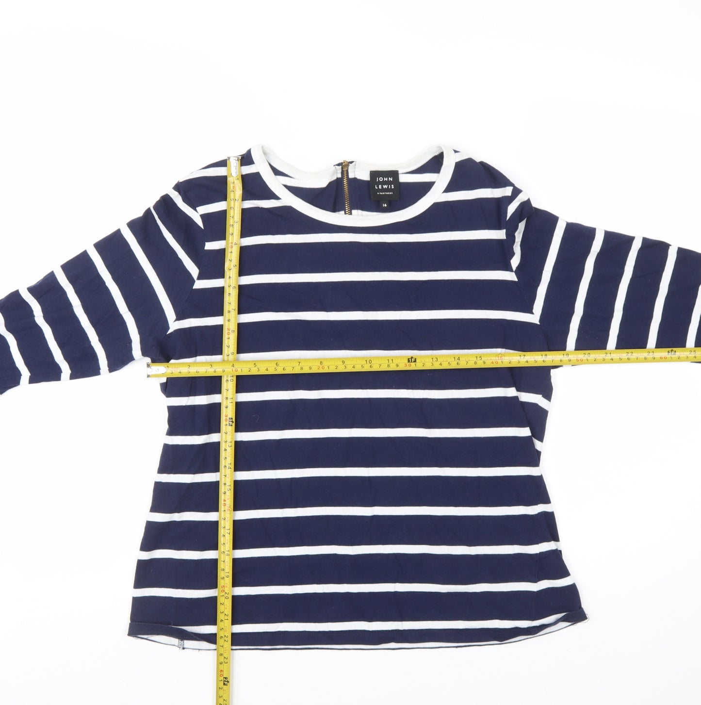 John Lewis Women Blue Striped Cotton 3/4 Sleeve Top Size 16