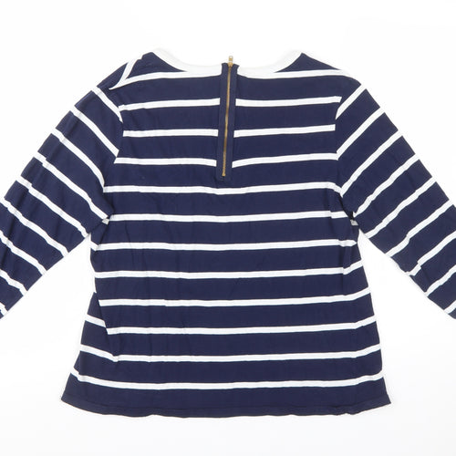 John Lewis Women Blue Striped Cotton 3/4 Sleeve Top Size 16