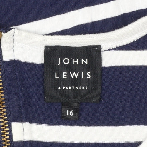 John Lewis Women Blue Striped Cotton 3/4 Sleeve Top Size 16