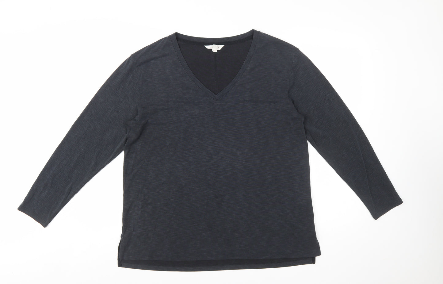 Marks and Spencer Per Una Women's Black V-Neck Long Sleeve Modal T-Shirt Size 16