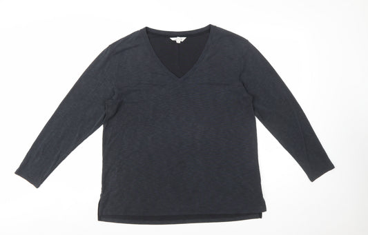 Marks and Spencer Per Una Women's Black V-Neck Long Sleeve Modal T-Shirt Size 16