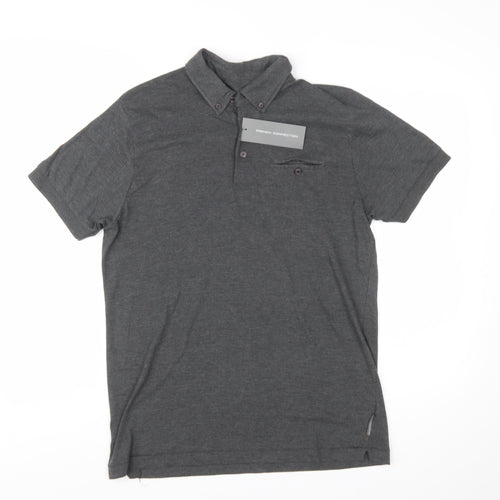 French Connection Men's Grey Button-Down Polo Shirt Size L