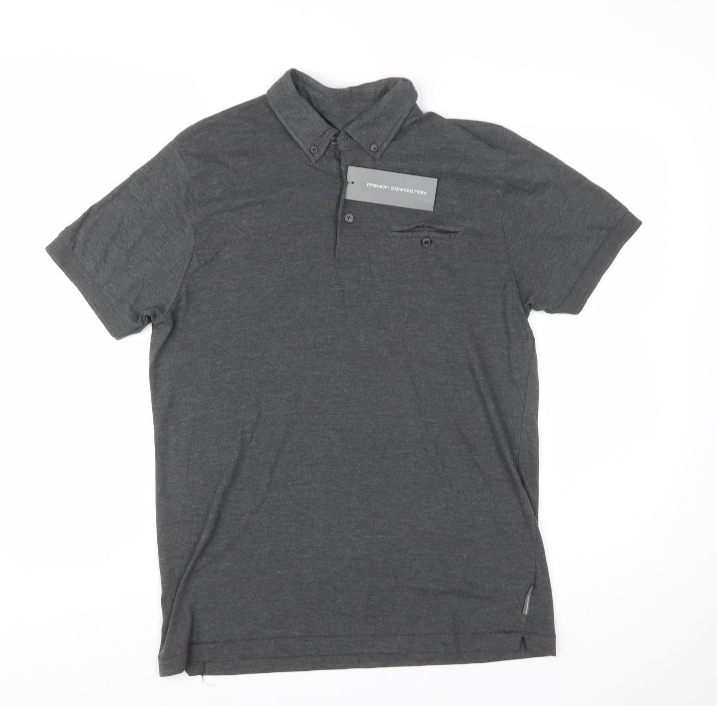 French Connection Men's Grey Button-Down Polo Shirt Size L