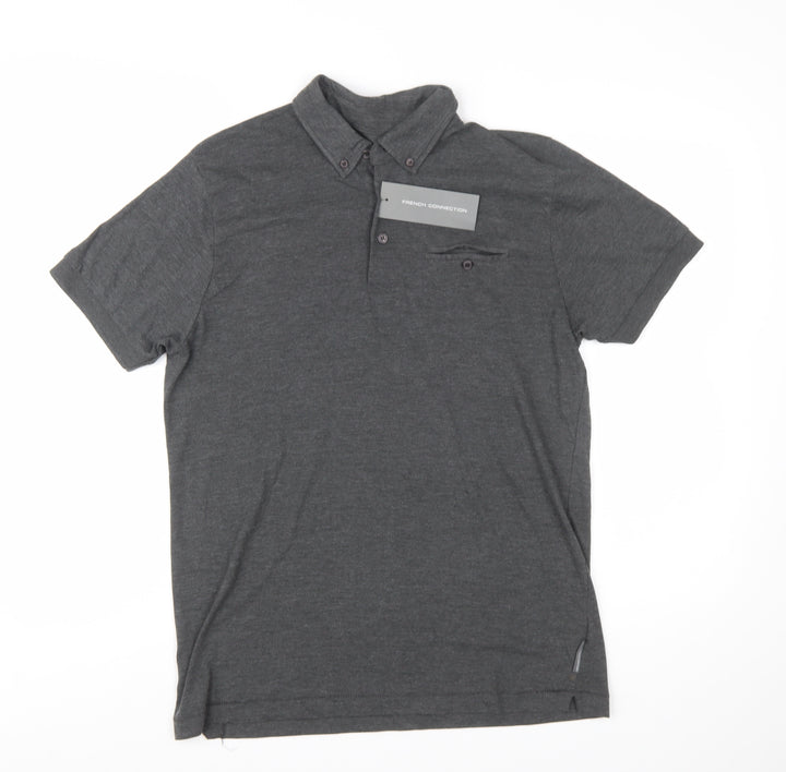 French Connection Men's Grey Button-Down Polo Shirt Size L