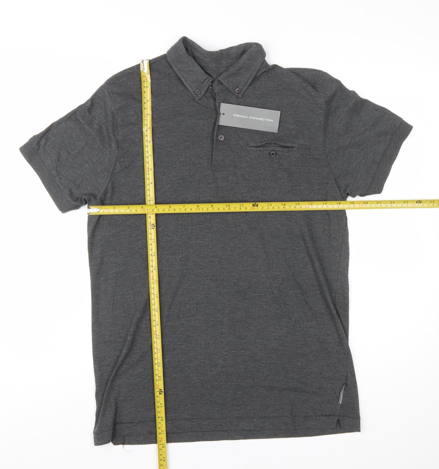 French Connection Men's Grey Button-Down Polo Shirt Size L
