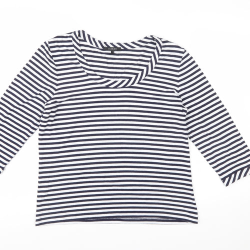 Jaeger Womens Blue Striped 3/4 Sleeve Scoop Neck Jersey Top XL