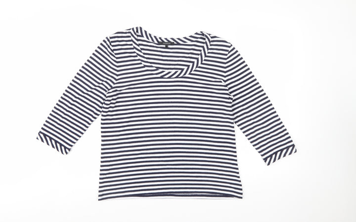 Jaeger Womens Blue Striped 3/4 Sleeve Scoop Neck Jersey Top XL