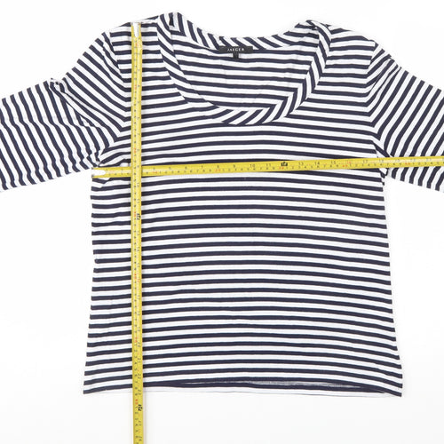 Jaeger Womens Blue Striped 3/4 Sleeve Scoop Neck Jersey Top XL
