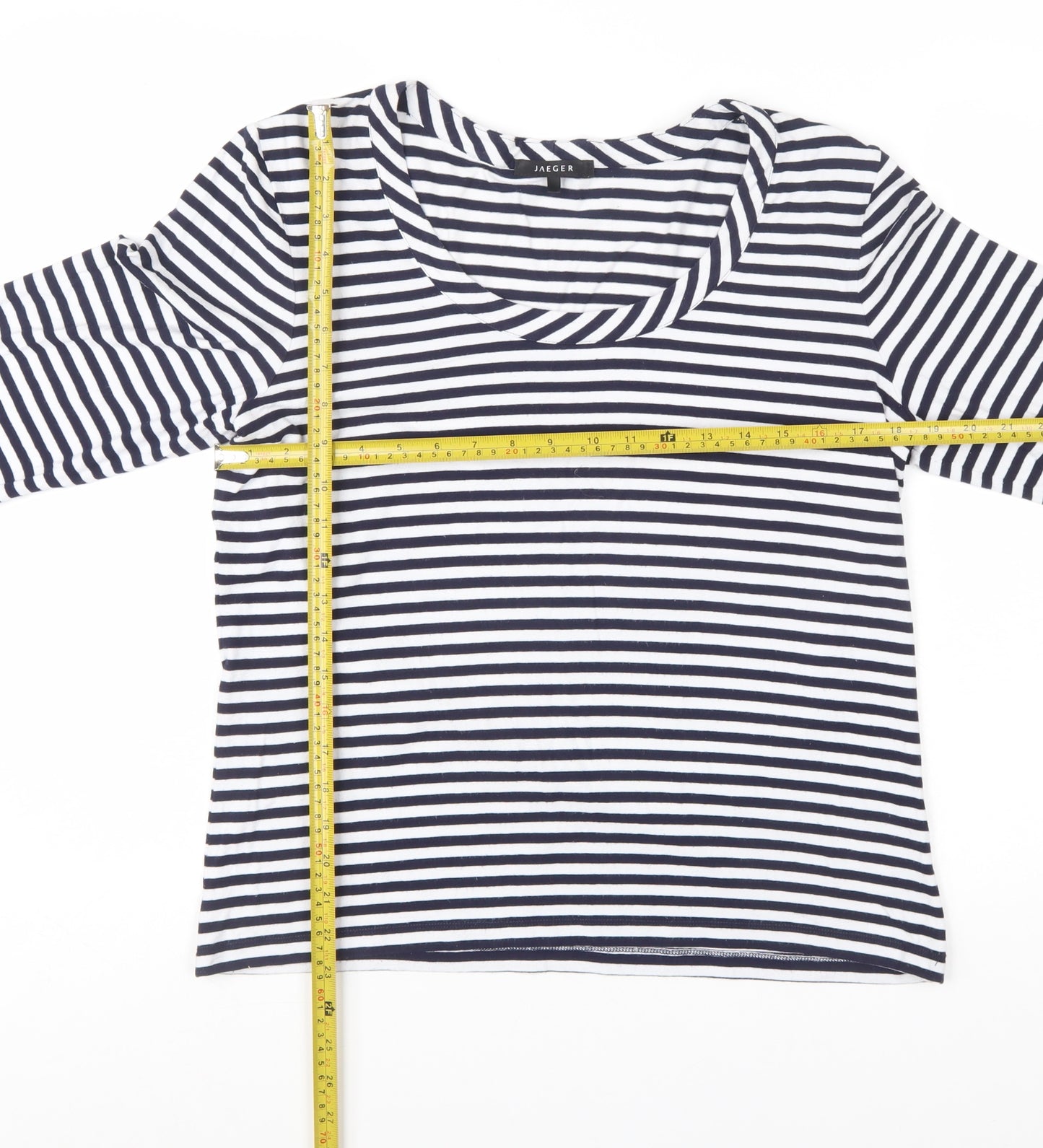 Jaeger Womens Blue Striped 3/4 Sleeve Scoop Neck Jersey Top XL