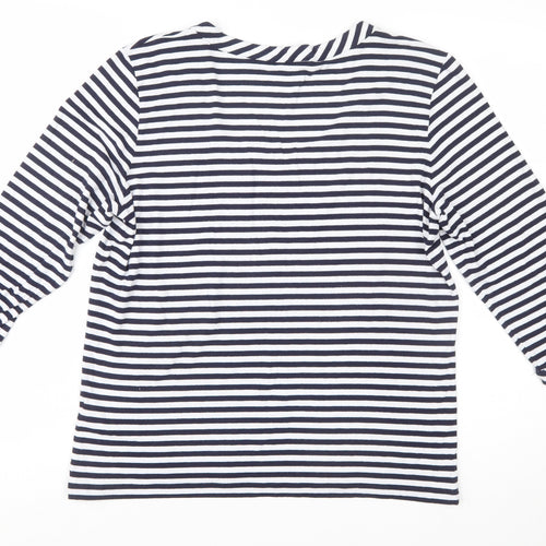 Jaeger Womens Blue Striped 3/4 Sleeve Scoop Neck Jersey Top XL