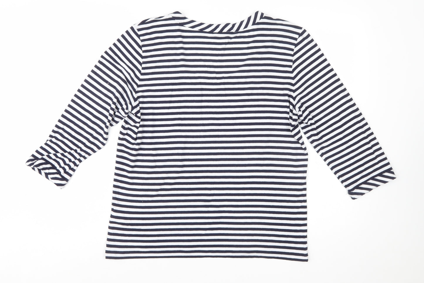 Jaeger Womens Blue Striped 3/4 Sleeve Scoop Neck Jersey Top XL