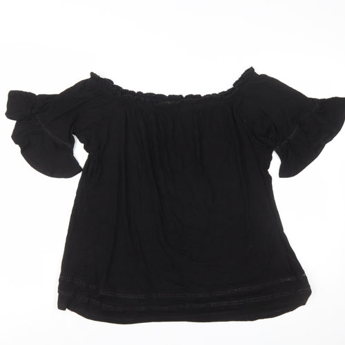 Next Women's Black Off Shoulder Ruffle Tunic Blouse Size 18