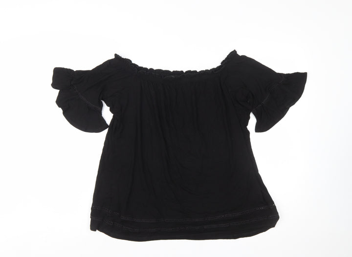 Next Women's Black Off Shoulder Ruffle Tunic Blouse Size 18
