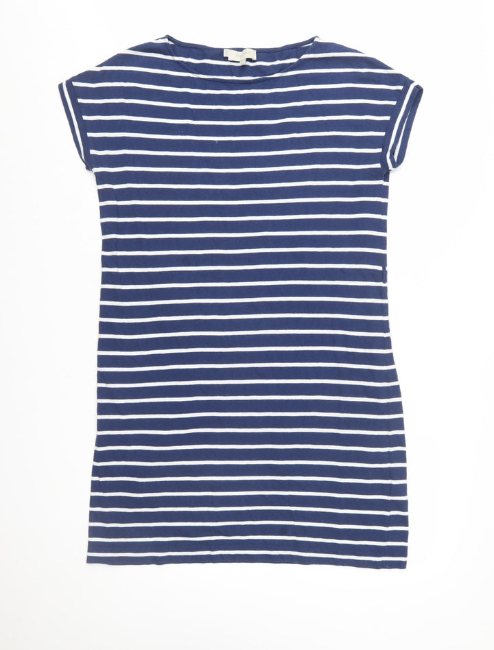 Hobbs Women Blue White Striped Cotton T-Shirt Dress Size 12