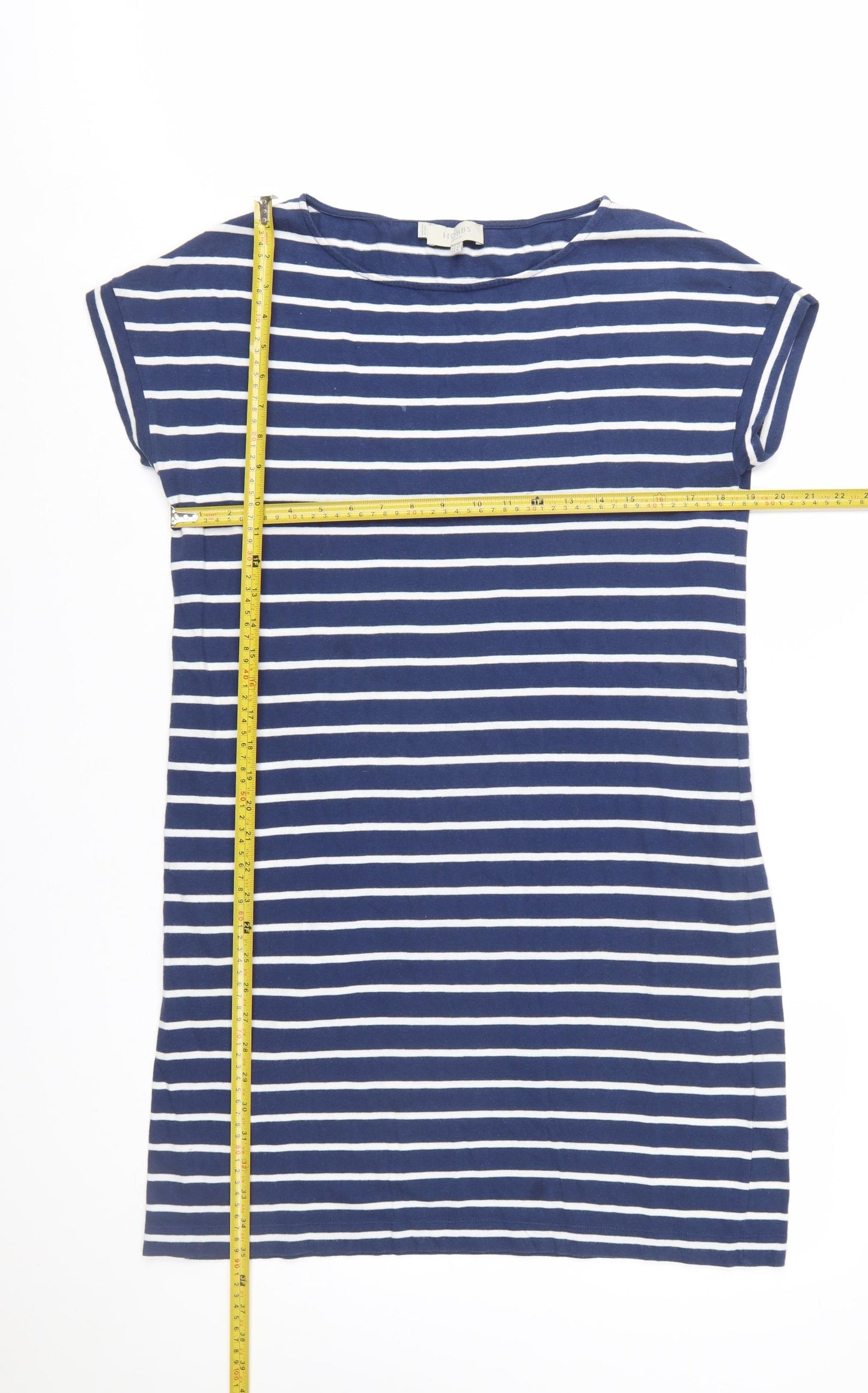 Hobbs Women Blue White Striped Cotton T-Shirt Dress Size 12