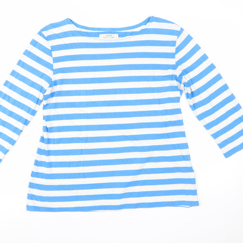 Seasalt Women’s Blue Striped Boat Neck 3/4 Sleeve Cotton Sailor Top Size 16